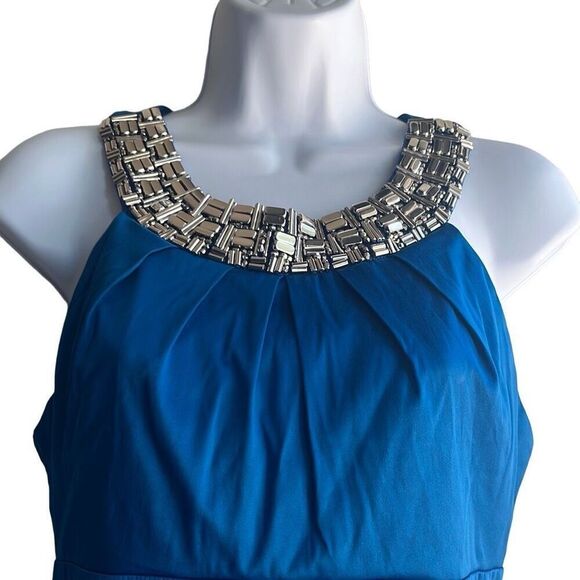 B. Darlin 7/8 Juniors Blue Bodycon Bandage Beaded Neckline Dress Cocktail Prom - Picture 4 of 11